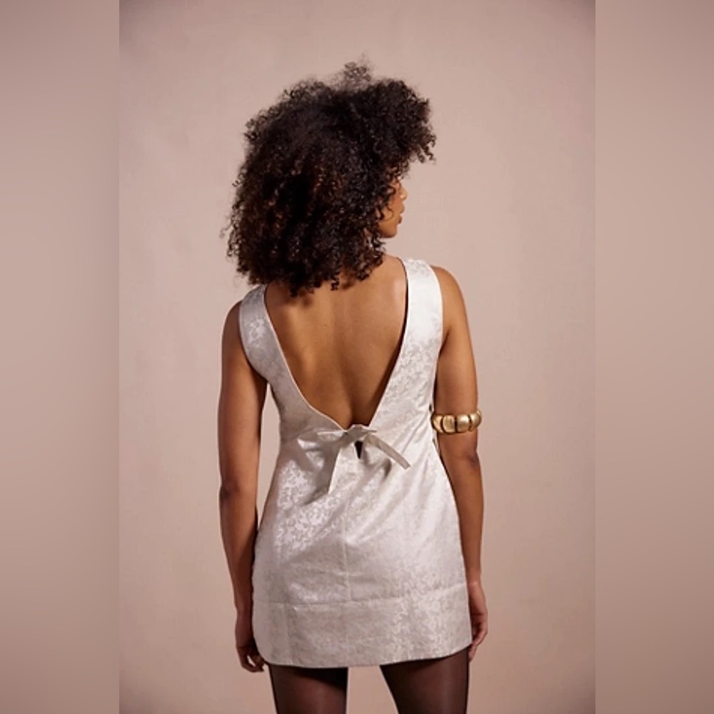 NWOT Satin Free People Blake Mini Shift‎ Dress XS White With Bow Details - Picture 1 of 10